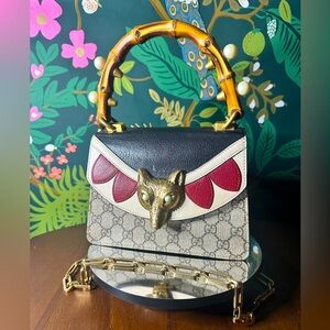 GUCCI GG Supreme Broche Bamboo Fox Top Handle Bag (Mini) 🦊🔥